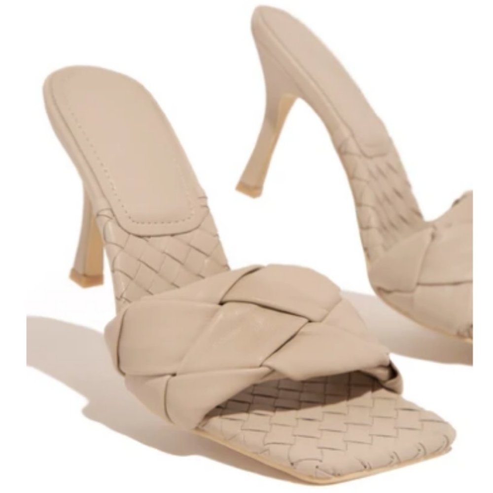 !! EXCLUSIVE !! Square Toe Braided Mule in Nude